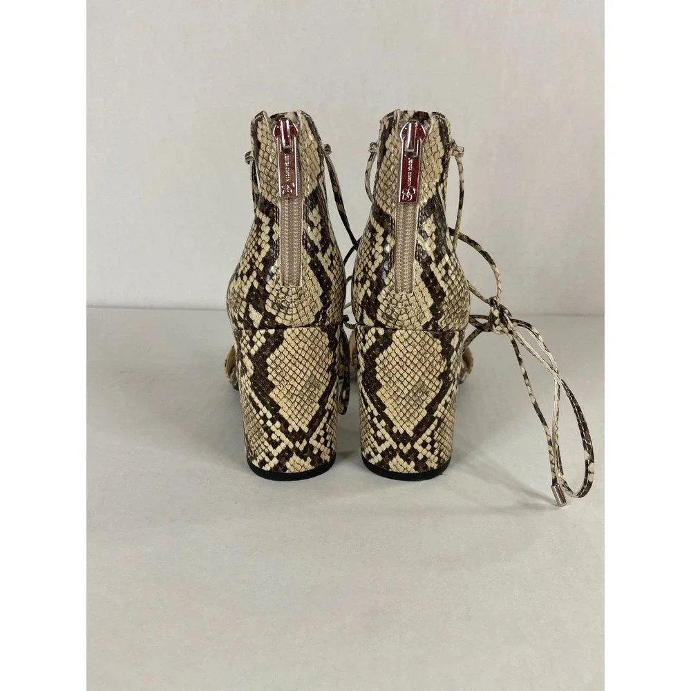 Jessica Simpson Snakeskin Lace Up Block Heel Sandals Brown‎ Tan 8M